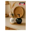 Lüks Tasarım Bambu Standlı 2li Banyo Sabunluk Seti - Siyah & Beyaz