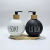 Lüks Tasarım Bambu Standlı 2li Banyo Sabunluk Seti - Siyah & Beyaz