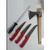 Handmade Sürmene Sürbisa Paltalı Kasap Kurban Et Doğrama Seti 4 lü + Masat