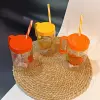 Herevin 660 cc Kulplu Desenli İnfuserli Pipetli Cam Bardak
