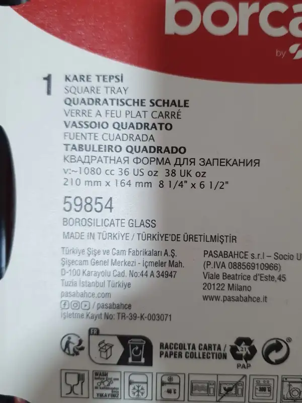 59854 Küçük Kare Borcam Tepsi 1040cc