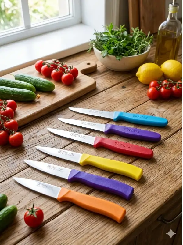 Sürbisa 6 Parça Renkli Sebze ve Meyve Bıçağı Seti - 3 Tırtıklı + 3 Sivri Düz Model