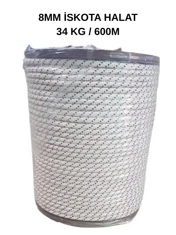 İskota Halatı 8mm Sentetik – Yüksek Mukavemetli, Hafif ve Dayanıklı – 600 Metre Makara (34 Kg)