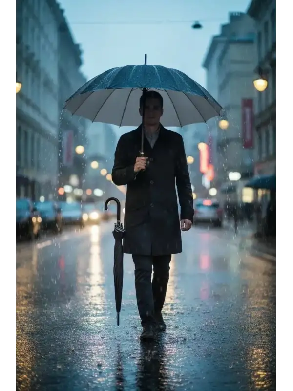 Şemsiye 90 cm – 12 Telli Siyah Dış, Gümüş İç – Baston Skybelt Büyük Boy Yağmurluk Şemsiye