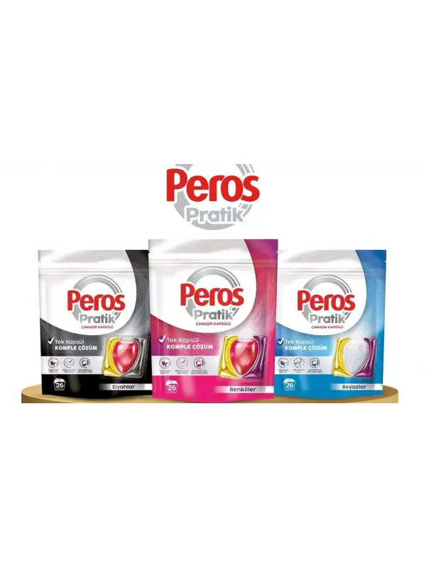 Soda Plus + Arap Sabunu & Peros Pratik 26’lı Çamaşır Kapsülü Temizlik Seti Siyahlar Renkliler Beyazlar