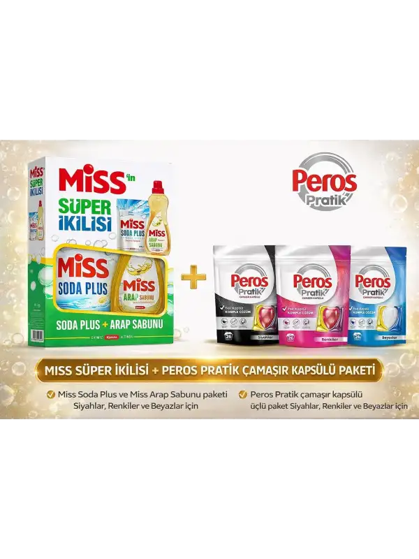 Soda Plus + Arap Sabunu & Peros Pratik 26’lı Çamaşır Kapsülü Temizlik Seti Siyahlar Renkliler Beyazlar