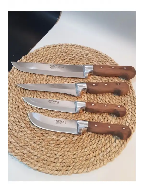 Ahşap Bıçak Seti Et Sebze Yüzme Sıyırma 4 Lü Mutfak Bıçağı Bileme Hediye