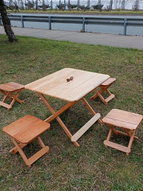Ahşap Katlanabilir Tabure ve Masa Bahçe Kamp Piknik