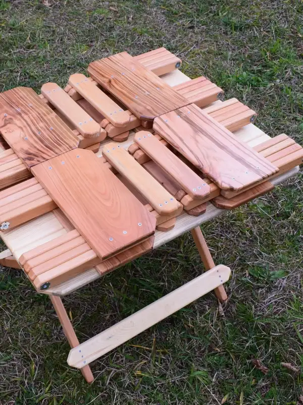 Ahşap Katlanabilir Tabure ve Masa Bahçe Kamp Piknik