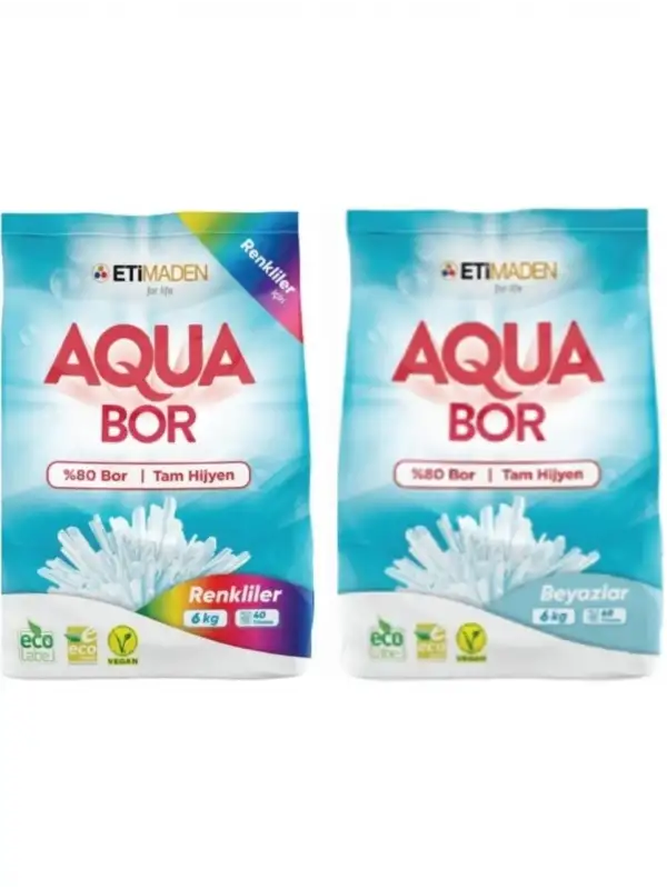 AquaBor Matik Toz Çamaşır Deterjanı 6KG + 6KG (Renkliler ve Beyaz İçin) 2 PAKET