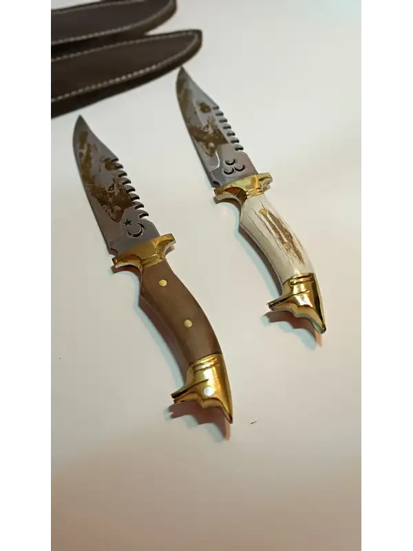 Av Ve Kamp Bıçağı Paslanmaz Çelik Kılıf Hediyeli Kurt Başlı