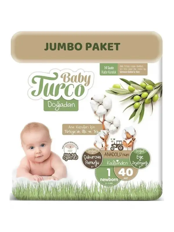 Baby Turco Bebek Bezi Doğadan Beden:1 (2-5kg) Yeni Doğan 40 Adet (göbek Bağı Oyuntulu) Jumbo