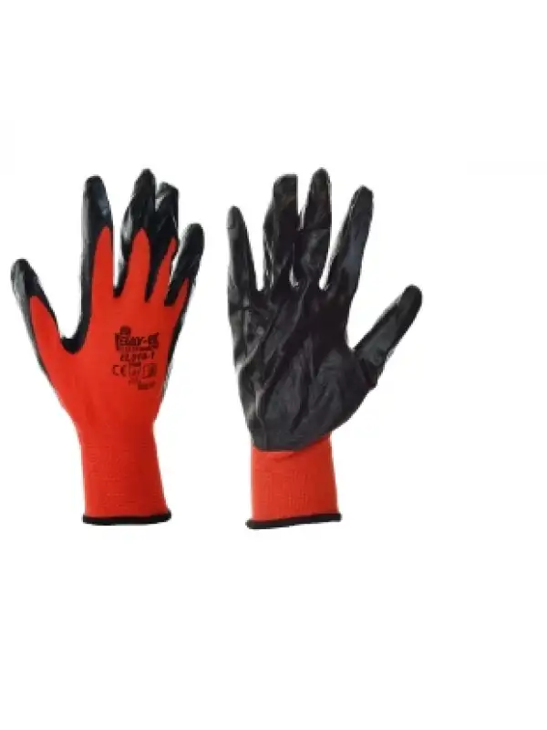 Bay-El 1 Adet Nitril Eldiven Latex Kaplı Kırmızı Siyah İş Eldiveni EL010-1