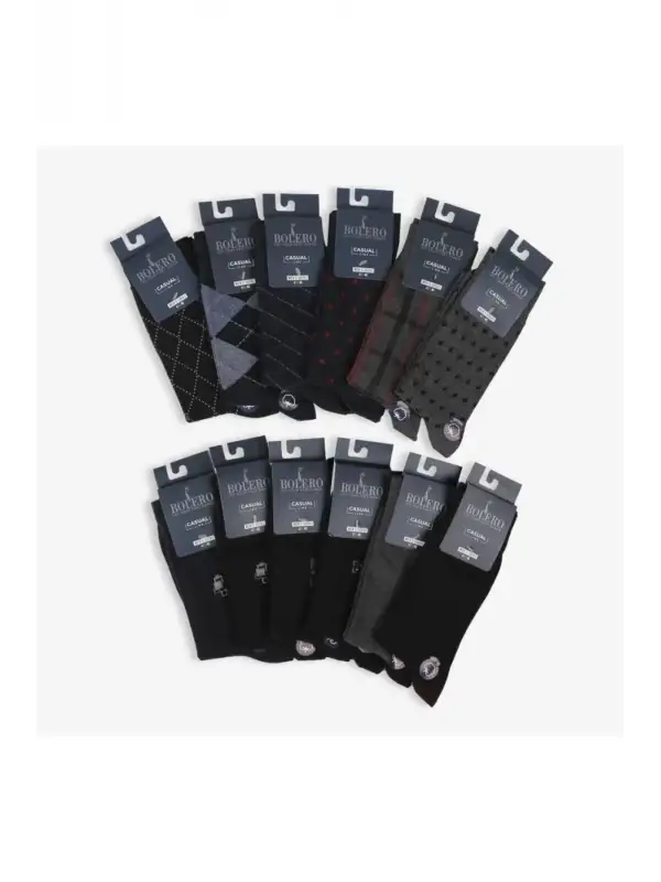 Bolero Çorap 12li Desenli Erkek Çorap
