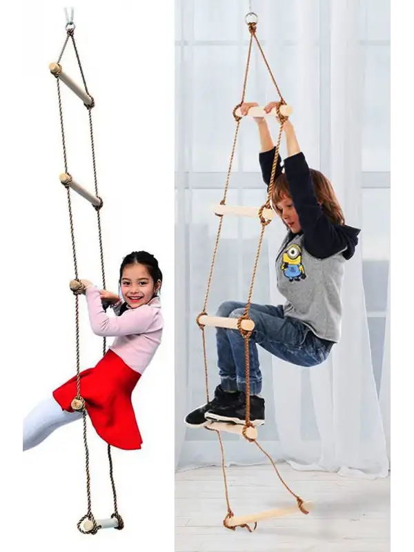 Çocuk Ahşap ip 6 Merdiven ve Trapez Salıncak 2 li Eğitici SetTırmanma Kulesi & Trapez Jimlastik Salıncağı