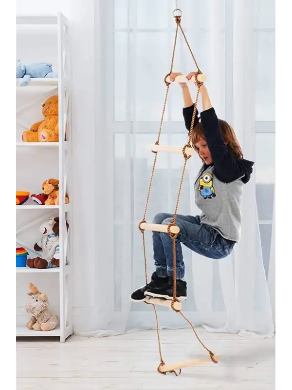 Çocuk Ahşap ip 6 Merdiven ve Trapez Salıncak 2 li Eğitici SetTırmanma Kulesi & Trapez Jimlastik Salıncağı