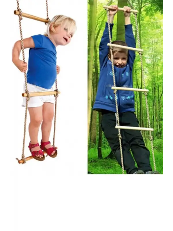 Çocuk Ahşap ip 6 Merdiven Montessori Eğitici Trapez Salıncak Tırmanma Kulesi Jimlastik Salıncağı