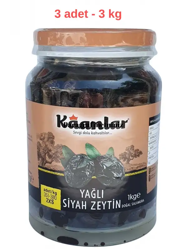 Doğal Salamura Yağlı Siyah Zeytin 1000 Gr * 3 adet
