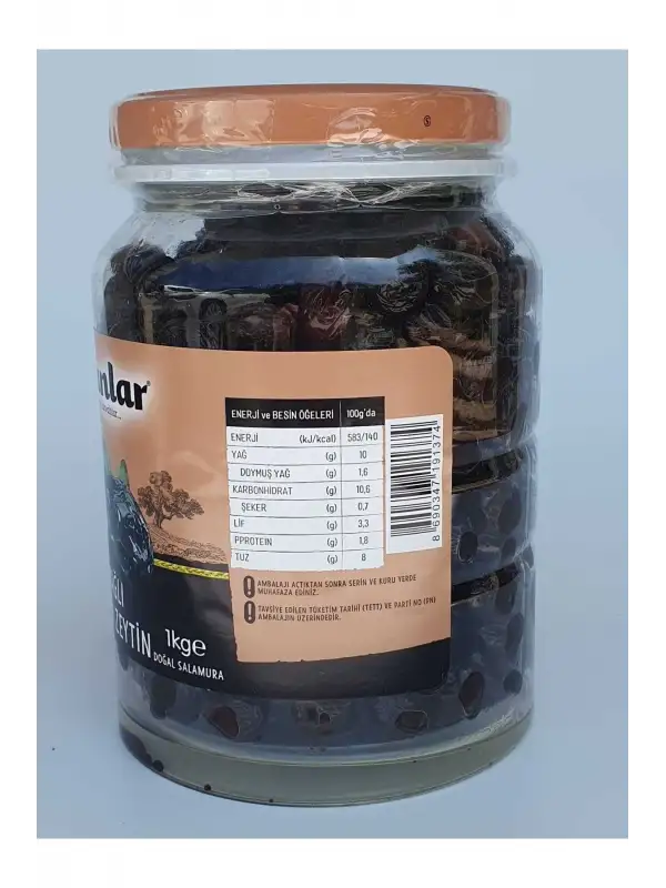 Doğal Salamura Yağlı Siyah Zeytin Premium 1000 Gr ( 351-380 2xs) 6 Kg
