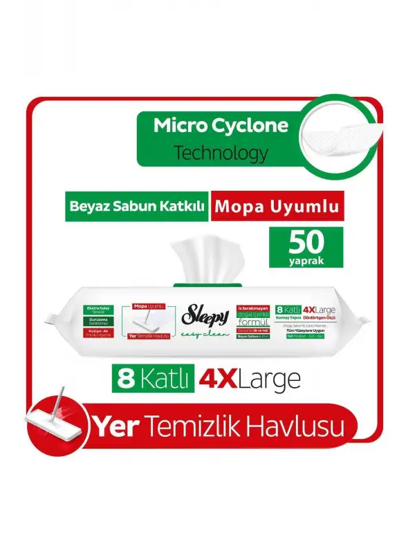 Easy Clean Beyaz Sabun Katkılı Mopa Uyumlu Yer Temizlik Havlusu 50 Yaprak