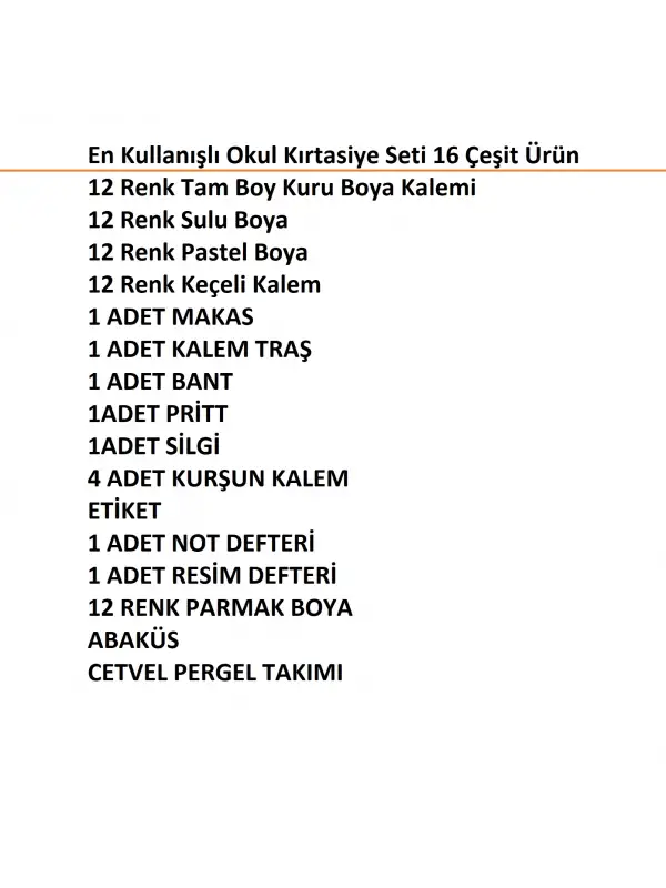 En Kullanışlı Okul Kırtasiye Seti 16 Çeşit Ürün