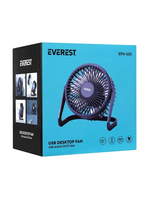 Everest Efn-505 Masa Üstü Mavi Usb Fan
