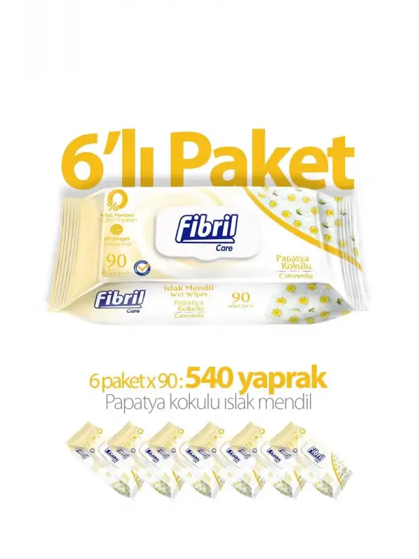 Fibril Papatya Kokulu Islak Mendil 6x90 Lı Paket 540 Yaprak