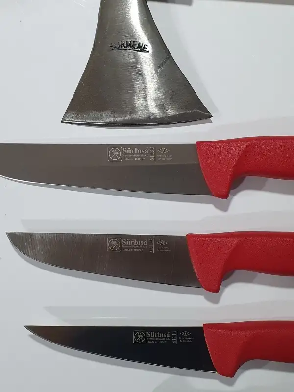 Handmade Sürmene Sürbisa Paltalı Kasap Kurban Et Doğrama Seti 4 lü + Masat