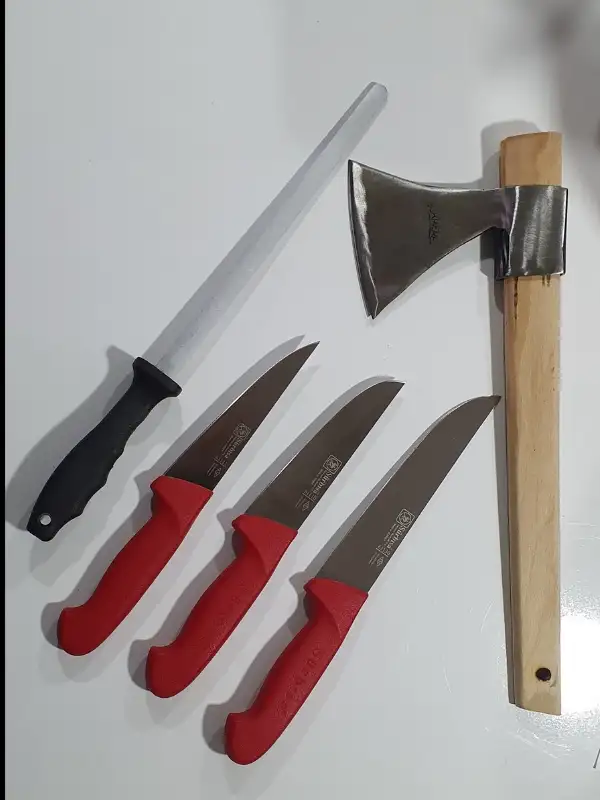 Handmade Sürmene Sürbisa Paltalı Kasap Kurban Et Doğrama Seti 4 lü + Masat