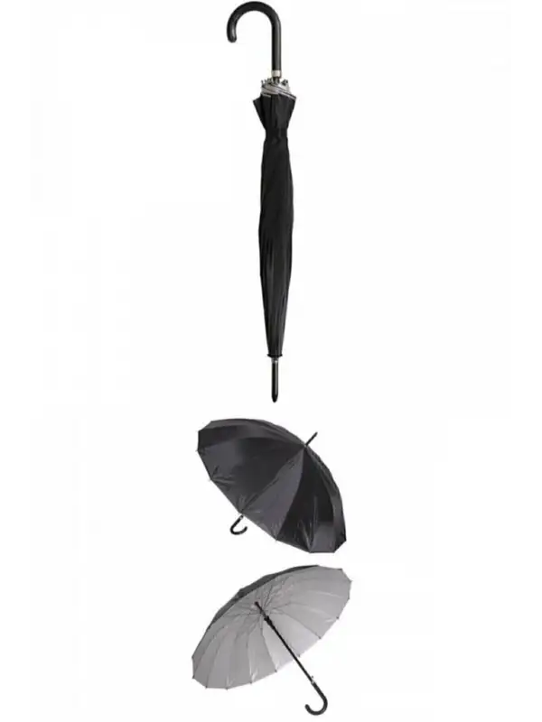 Şemsiye 90 cm – 12 Telli Siyah Dış, Gümüş İç – Baston Skybelt Büyük Boy Yağmurluk Şemsiye