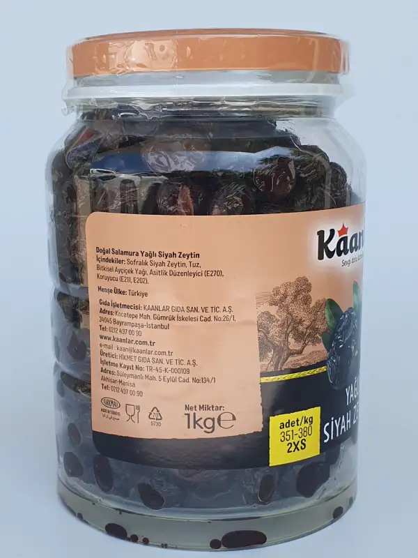 Kaanlar Doğal Salamura Yağlı Siyah Zeytin Premium 1000 gr
