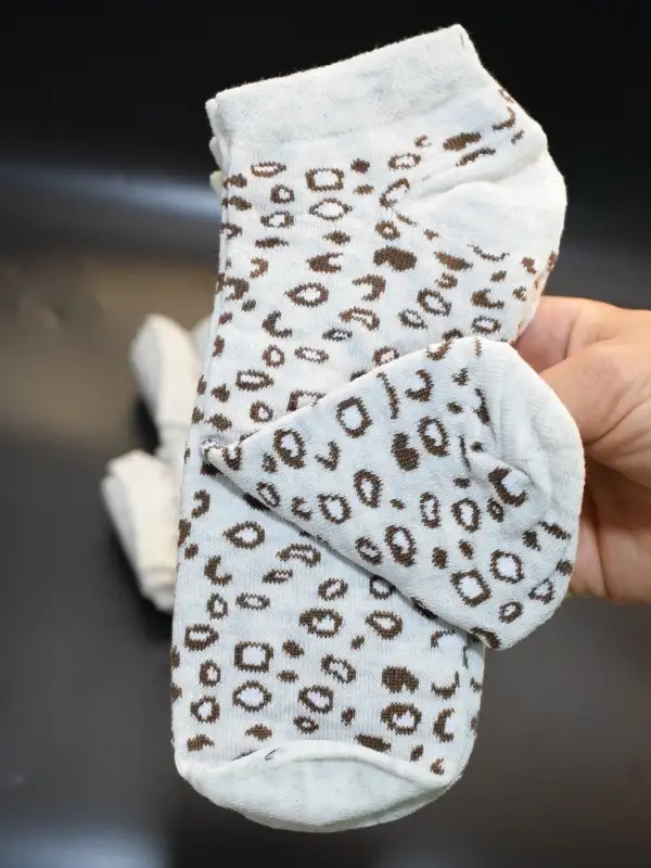 Kadın 12li Pamuklu Leopar Desenli Patik Çorap Bej