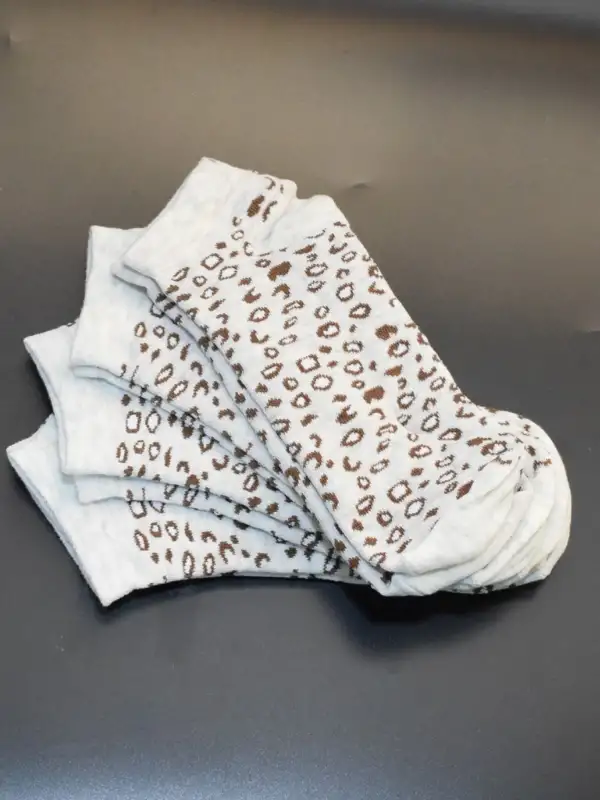 Kadın 12li Pamuklu Leopar Desenli Patik Çorap Bej