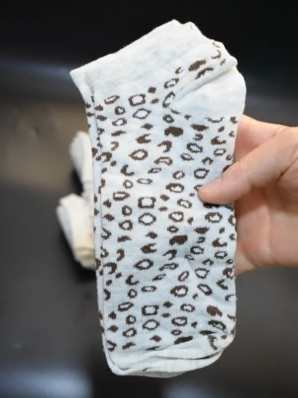 Kadın 12li Pamuklu Leopar Desenli Patik Çorap Bej