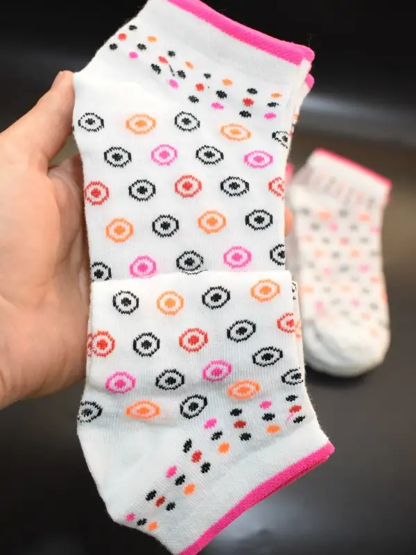 Kadın 12li Pamuklu Patik Çorap Beyaz Noktalı