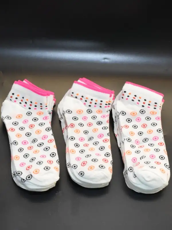 Kadın 12li Pamuklu Patik Çorap Beyaz Noktalı