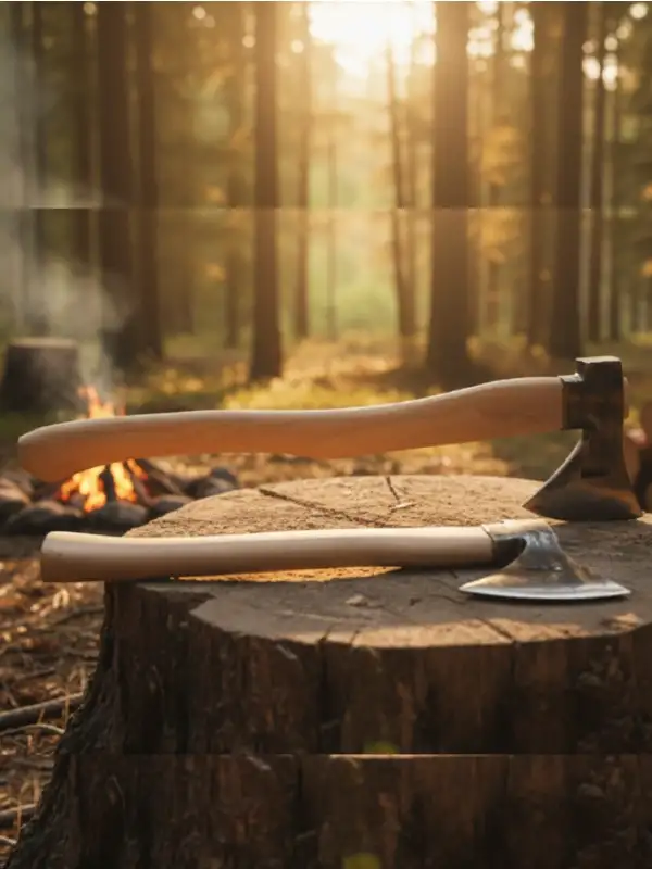 Kamp Baltası İkili Set – 37cm Survival ve 52cm Odun Yarma Baltası – Dövme Çelik Outdoor Seti