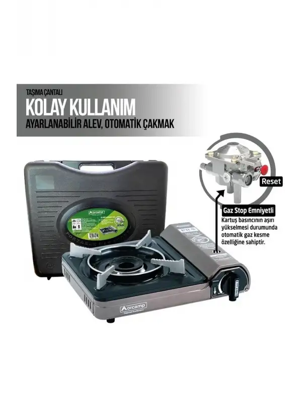 Kamp Ocak Gaz Stop Emniyetli Ck-505 Gri Ve 4 Adet 227 Kartuş Gkh