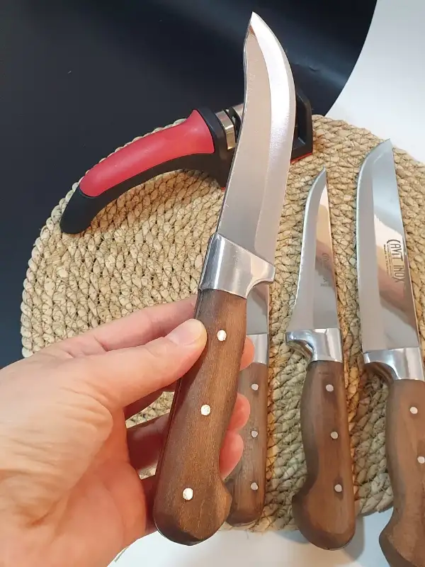 Ahşap Kasap Kurban Bıçak Seti Et Sebze Yüzme Sıyırma Bıçak Mutfak Bıçağı 4lü + Bileyici