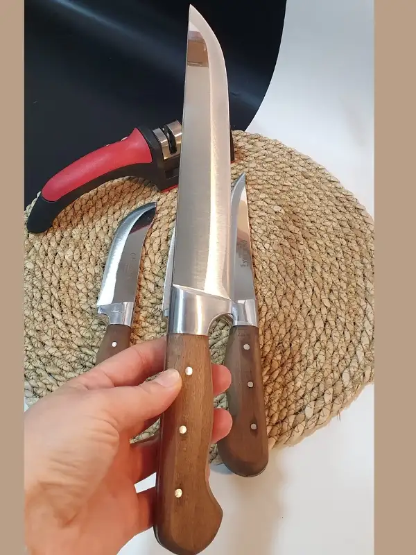 Ahşap Kasap Kurban Bıçak Seti Et Sebze Yüzme Sıyırma Bıçak Mutfak Bıçağı 4lü + Bileyici