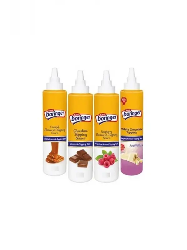 Kent Boringer Karma Koli Topping Sos (KARAMELLİ ÇİKOLATALI FRAMBUAZLI BEYAZ ÇİKOLATA 300 gr * 4 adet