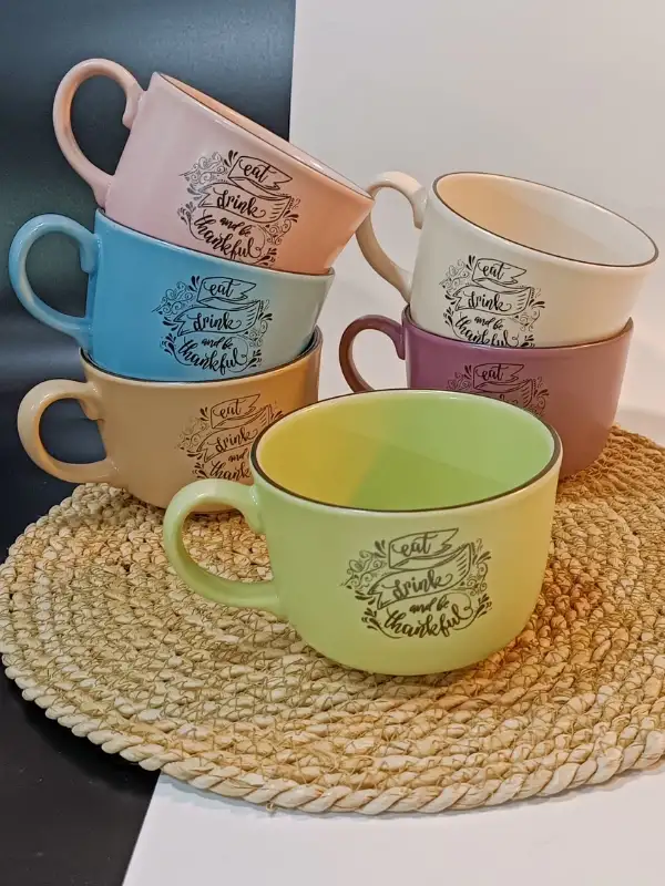 Keramika Mottolu 6 Parça Jumbo Boy Fincan Takımı 400ml