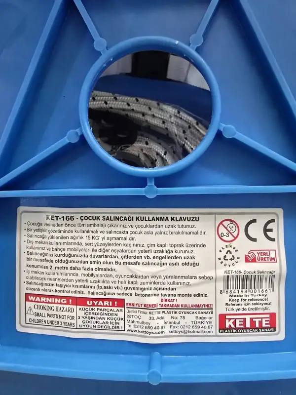 Kette Toys Çocuk Salıncağı, İpli ve Kemerli, Mavi Kırmızı, 40x40 cm, Koruyuculu