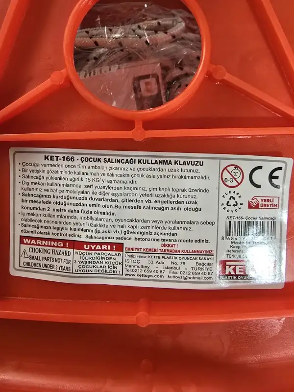 Kette Toys Çocuk Salıncağı, İpli ve Kemerli, Mavi Kırmızı, 40x40 cm, Koruyuculu