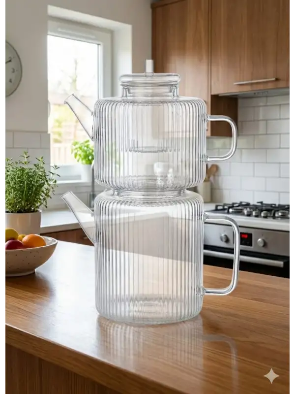 Borosilikat Cam Çaydanlık Takımı | 1.1 L / 1.65 L | Isıya ve Kimyasala Dayanıklı | Ekolojik ve Sağlıklı