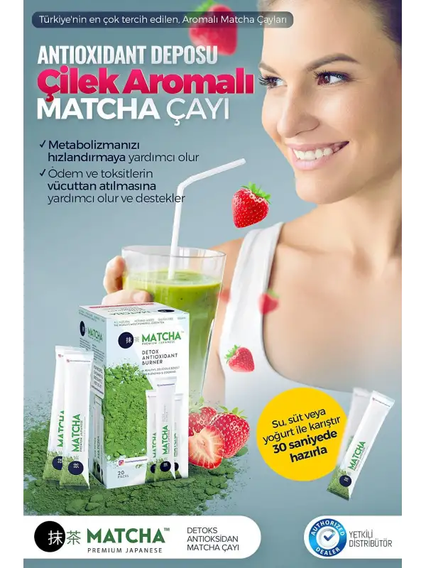 Matcha Premium Japanese Çilek Aromalı Detox Burner Form Çayı 4 Kutu MATCHACAYIx4