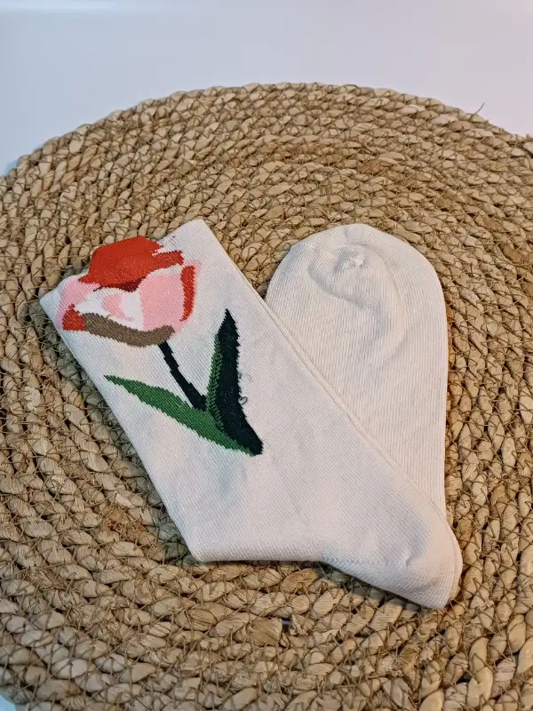 Lale Desenli Kadın Çorabı