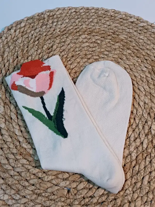 Lale Desenli Kadın Çorabı