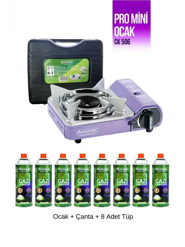Mini Portatif Kamp Ocağı - Çantalı - Gaz Stop Emniyetli - 8 Adet 227 gr Kartuş