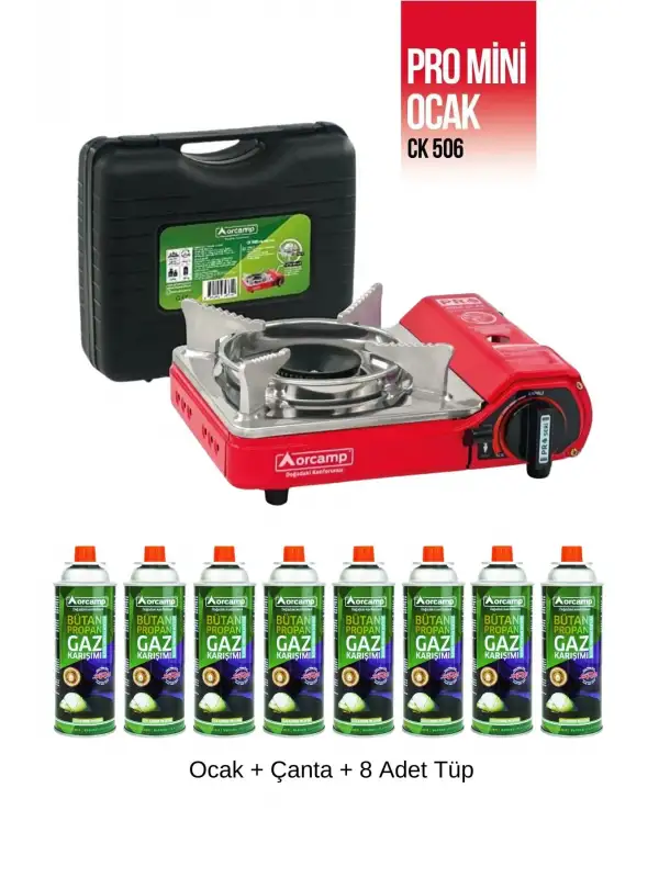 Mini Portatif Kamp Ocağı - Çantalı - Gaz Stop Emniyetli - 8 Adet 227 gr Kartuş